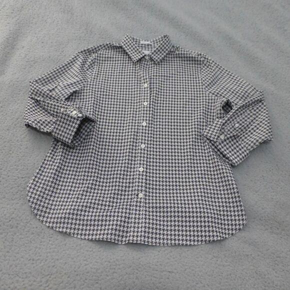 Chicos Shirt Womens 2.5 US 14 Button Up Houndstooth Coolmax Stretch Black White - Picture 1 of 9